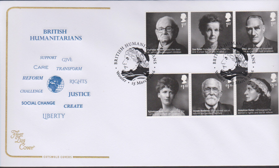 2016 - British Humanitarians Cotswold First Day Cover - Wooler Postmark